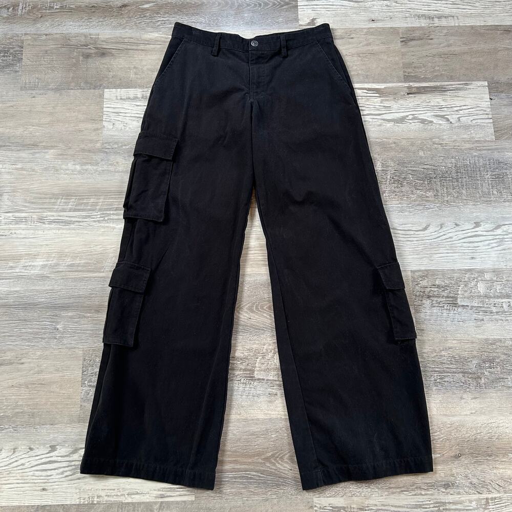 Motel Cargo Pants Black Cotton Wide Leg High Rise Y2K Utility Grunge